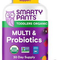 SmartyPants Organic Toddler Multivitamin Gummies: Probiotics, Omega 3 (ALA), Beta Carotene, Vitamin B12, B6, A, K & Zinc, Beta Carotene, Gluten Free, Three Fruit Flavors, 60 Count (30 Day Supply)