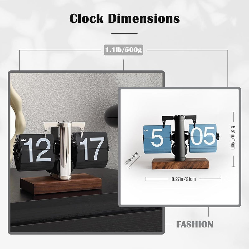 Retro Digital Flip Down Clock, Battery Powered Internal Gear Operated Clock, Classic Mechanical