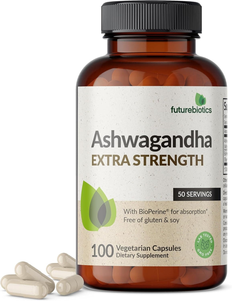 Visita la tienda de Futurebiotics Futurebiotics Ashwagandha Extra Strength - Soporte para el estrés y el estado de ánimo, 100 cápsulas