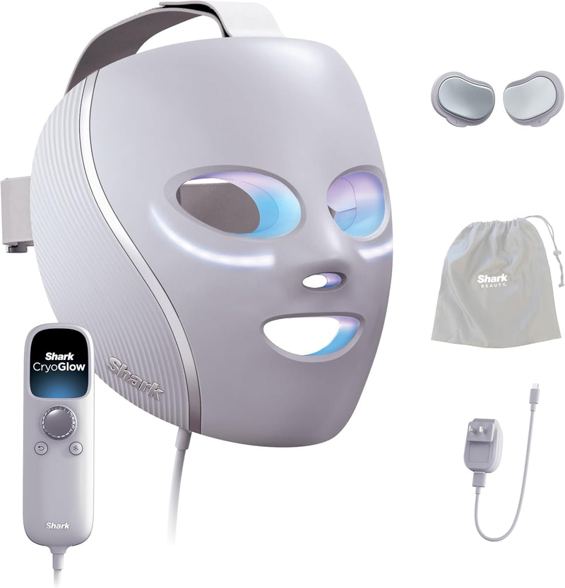 Mascarilla facial LED Shark CryoGlow con enfriamiento ocular, antienvejecimiento y reparación de imperfecciones, USB-C y control remoto
