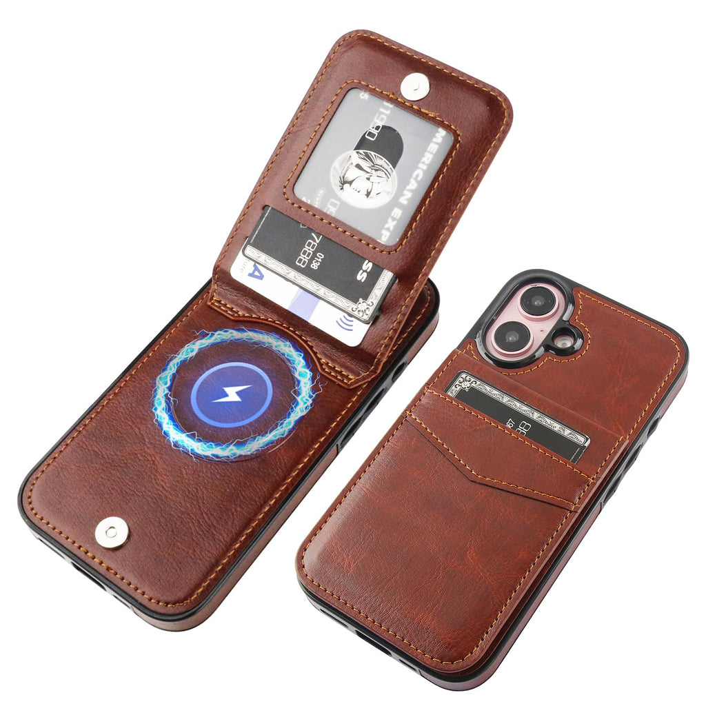 KIHUWEY for iPhone 16 Wallet Case Card Holder for MagSafe, Brown