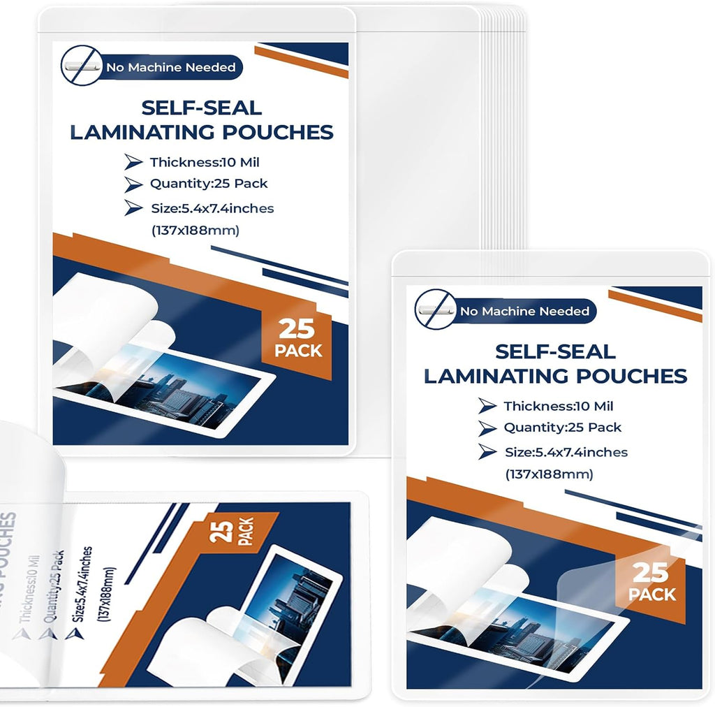 25 Pack 10 Mil 5"x7" Self Sealing Laminating Pouches Self Adhesive Lamination Pouches Clear Laminate Sheets for Photos O