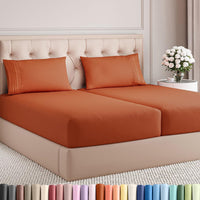 Split King Size 5 Piece Sheet Set - Comfy Breathable & Cooling - Terracotta