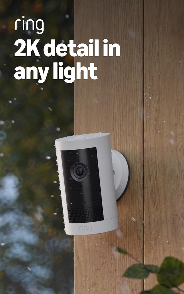 Ring Outdoor Cam Plus, Battery (newest model), Home or business security, Wide-Angle 2K Video with Ring Vision, Low-Light Sight for full-color night vision, Mount-Anywhere Versatility, White