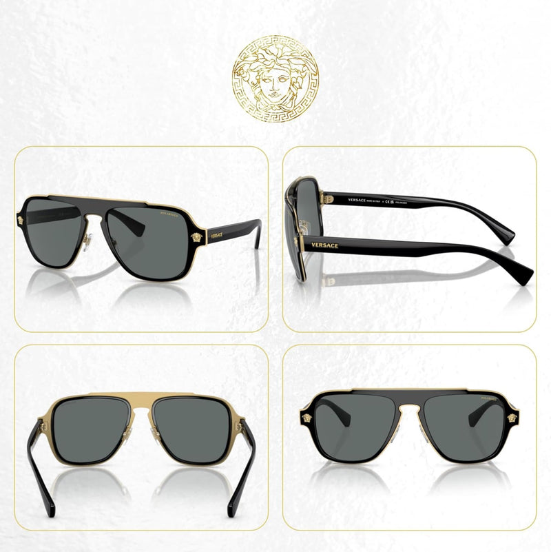 Versace VE2199 MEDUSA CHARM Square Sunglasses For Men +BUNDLE with ACCESSORY EYEWEAR KIT