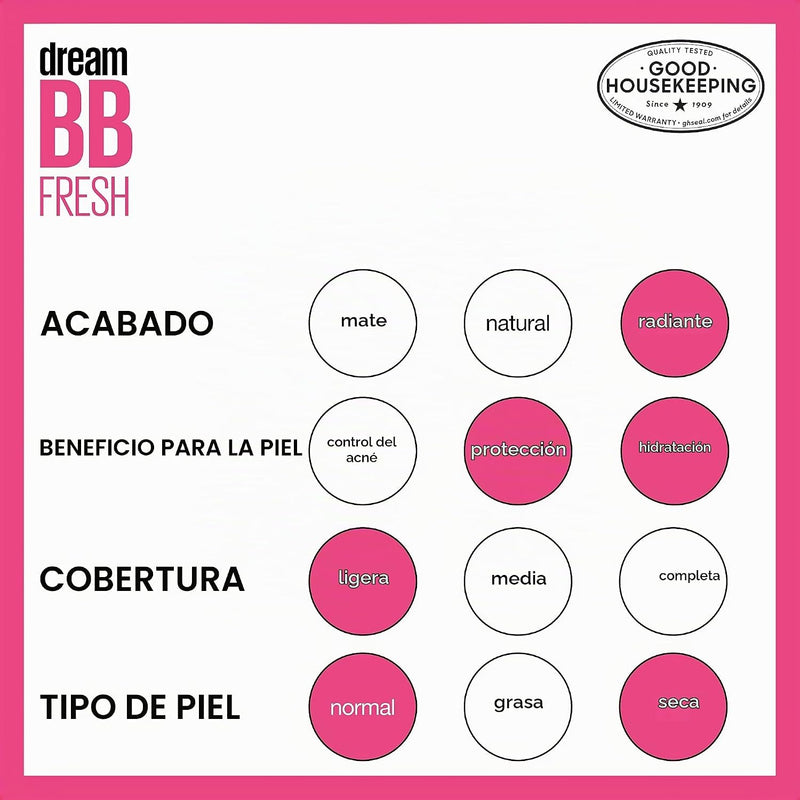 MAYBELLINE Dream Fresh Skin Hydrating BB cream, 8-in-1 Skin Perfecting Beauty Balm with Broad Spectrum SPF 30, Sheer Tint Coverage, Oil-Free, Light/Medium, 1 Fl Oz