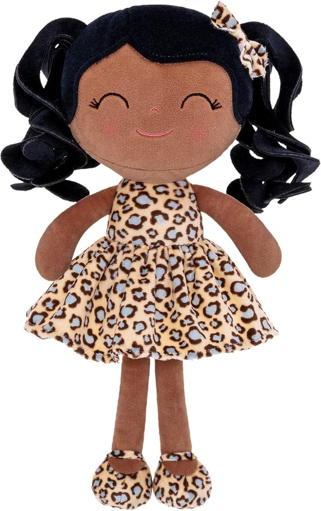 Gloveleya Baby Dolls Soft Snuggly First Baby Girl Gifts Plush Doll with Tanned Skin & Leopard Dress 12inches Animal Seri