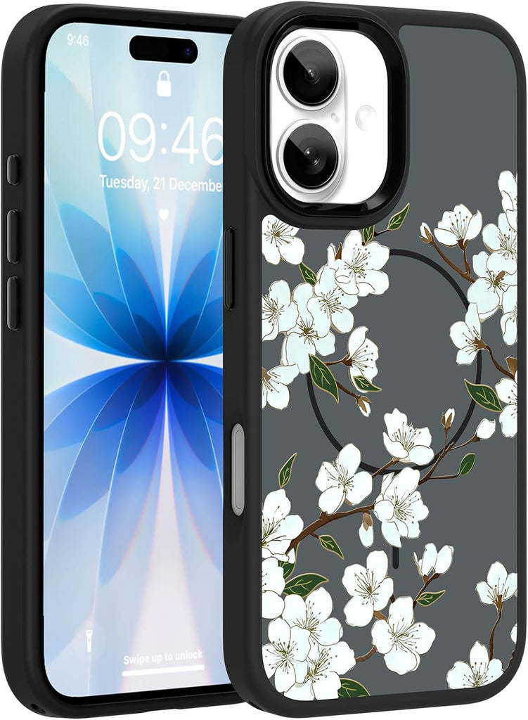 Ufbara Magnetic for iPhone 17, Cute Floral Flower Phone Case, Black