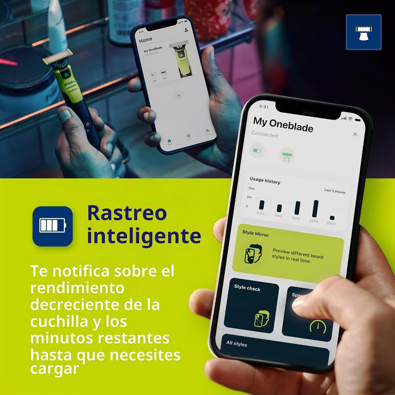 Philips Norelco OneBlade 360 con conectividad híbrida cara + cuerpo, recortadora eléctrica de barba, afeitadora y peluquería corporal con tecnología de cuchillas 360, hoja 1 x 360, peine 5 en 1, estuc