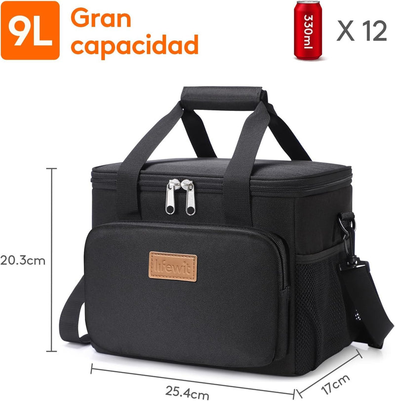 Lifewit Medium Lunch Bag, Insulated Lunch Box, Soft Cooler Cooling Tote for Adult Men Women, Black 12-Can (9L)