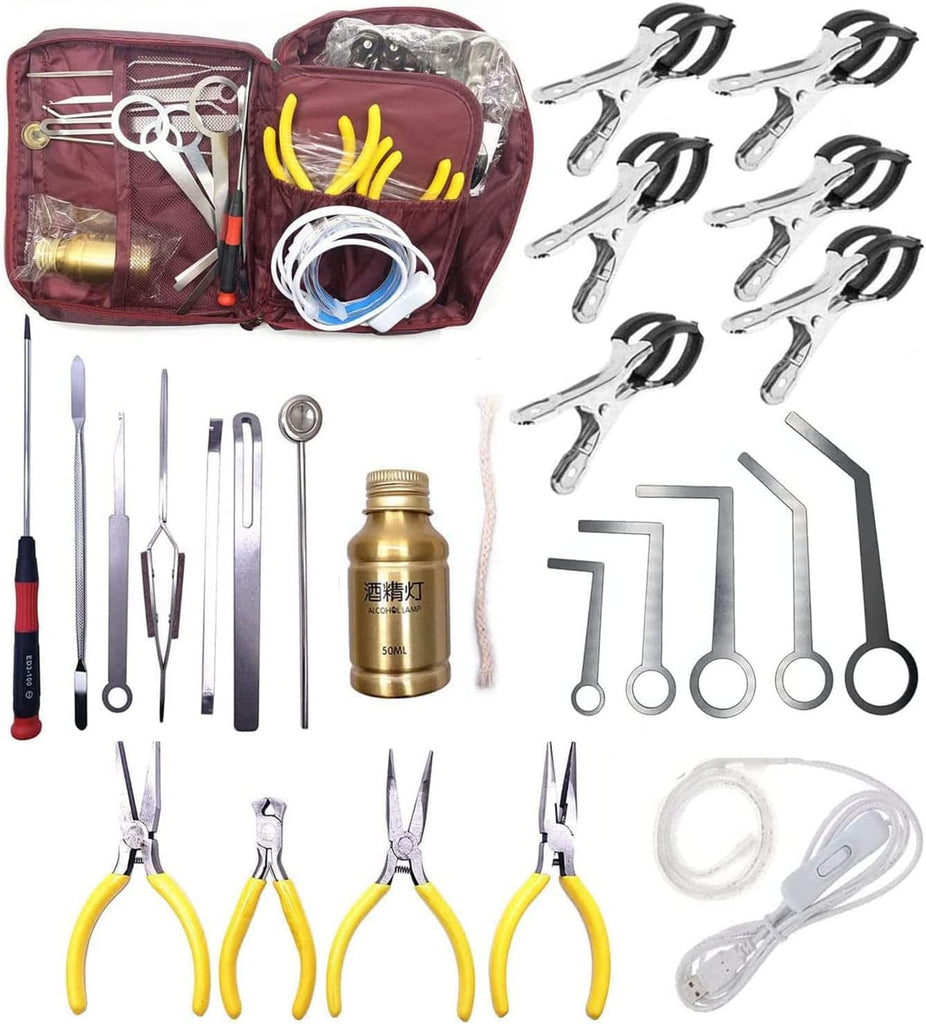Jiayouy 24PCS Sax Tool Kit, Professional Saxophone Repairing Maintenance Tool Kit with Carry Bag, LED Leak Light, Key Co