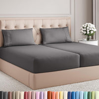 Split King Size 5 Piece Sheet Set - Breathable & Cooling Sheets - Dark Grey