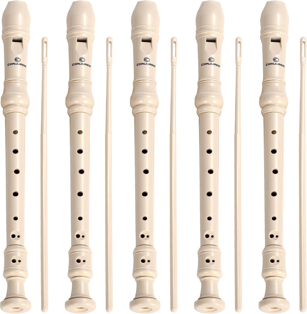 CONJURER 5Pc Soprano Recorder Instrument for Kids Student - German Fingering 8 Hole Flute ABS Descant Recorders for Begi