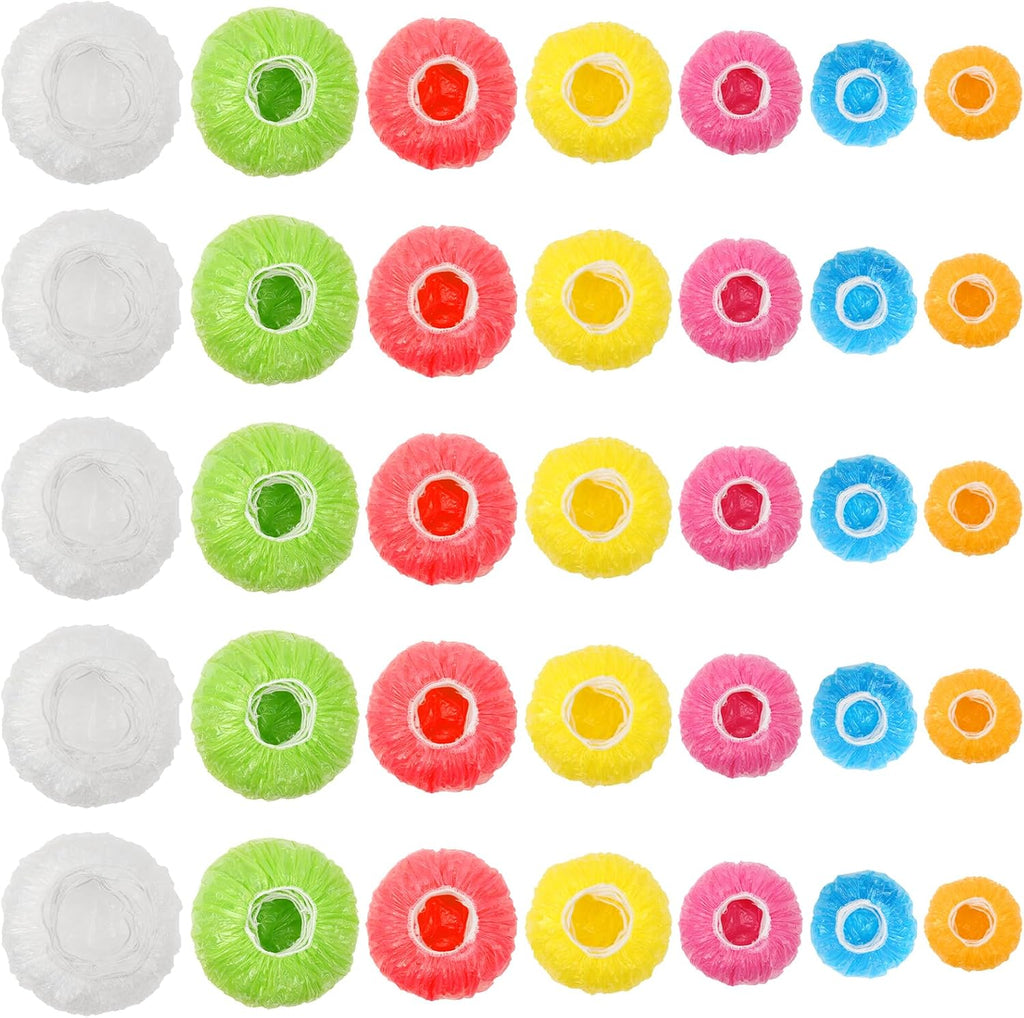 175Pcs 7 Colors Reusable Elastic Food Covers, 7 Sizes Plastic Bowl Covers