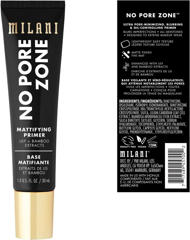 Milani Face Primer for Makeup - No Pore Zone Mattifying Primer 1.0 Fl. Oz