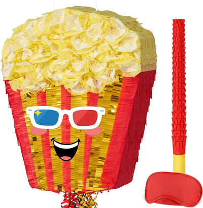WERNNSAI Popcorn Piñata - Pull String Piñata with Stick and Blindfold