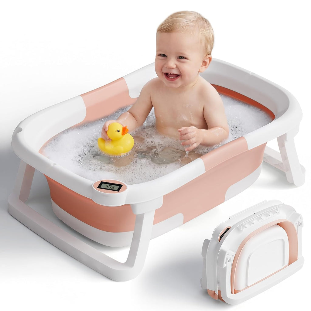 iBabyMax Bañera Plegable para Bebé con Termómetro 0 a 36 Meses Rosada