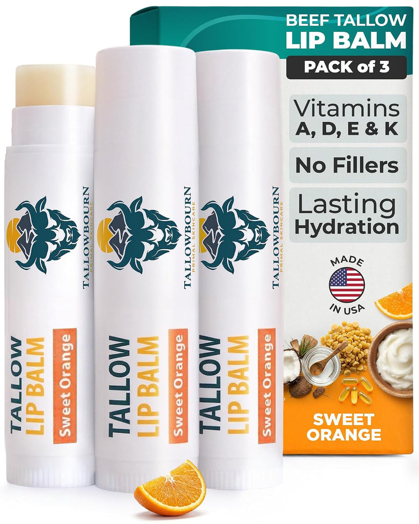 Tallowbourn Moisturizing Grass-Fed Beef Tallow Lip Balm 3pk – Sweet Orange
