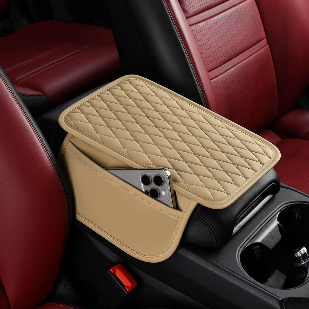 BNMFFYU Car Center Console Cover Fit for Lincoln Nautilus: Leather Car Armrest Cover Cushion with 2 Storage Bags - Car A