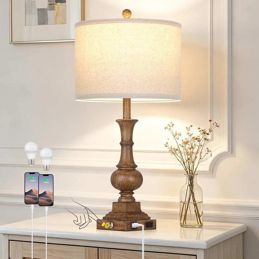 Lolikit 26" Tall Farmhouse Table Lamp for Living Room Bedroom