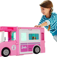 Barbie 3-in-1 DreamCamper Vehicle, Approx. 3-ft, Transforming Camper with Pool, Truck, Boat and 60 Accessories, Makes a Great Gift for 3 to 7 Year Olds