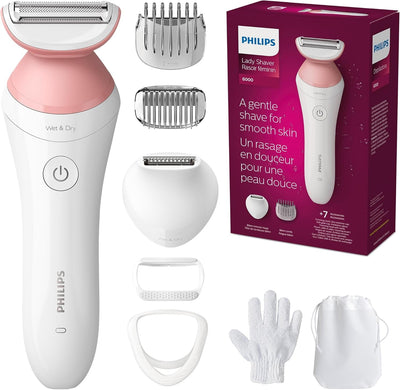 Philips Beauty Lady BRL146/00 - Afeitadora eléctrica serie 6000, inalámbrica con 7 accesorios, color blanco