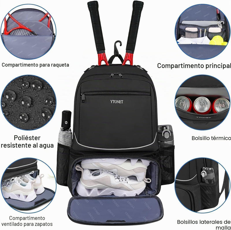 Ytonet - Mochila de tenis para mujer y hombre, 2 raquetas