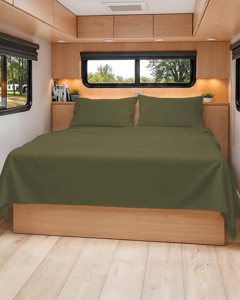 Short Queen Size 4 Piece Bed Sheet Set - RV Short Queen Sheets - Sage Green