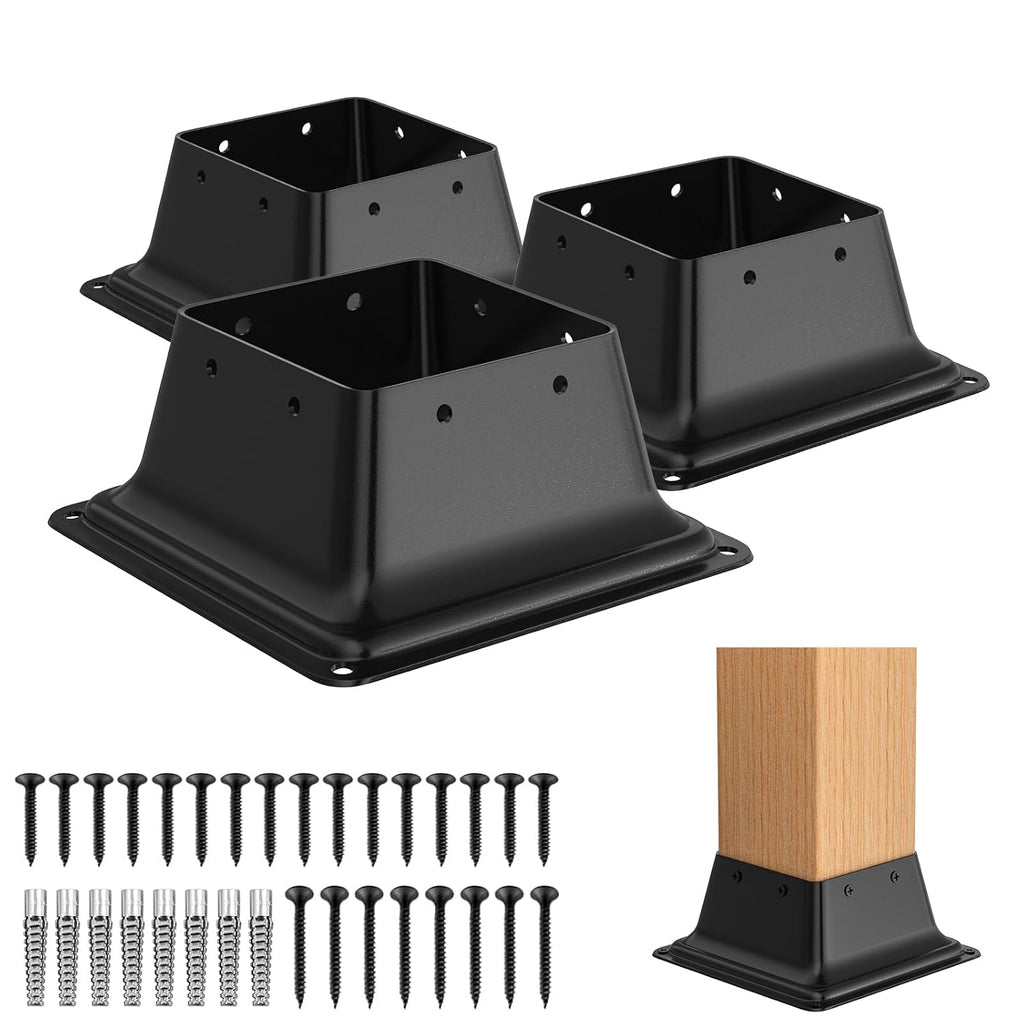 4x4 Post Base 3Pcs, Internal 3.6"x3.6" Heavy Duty Post Bracket