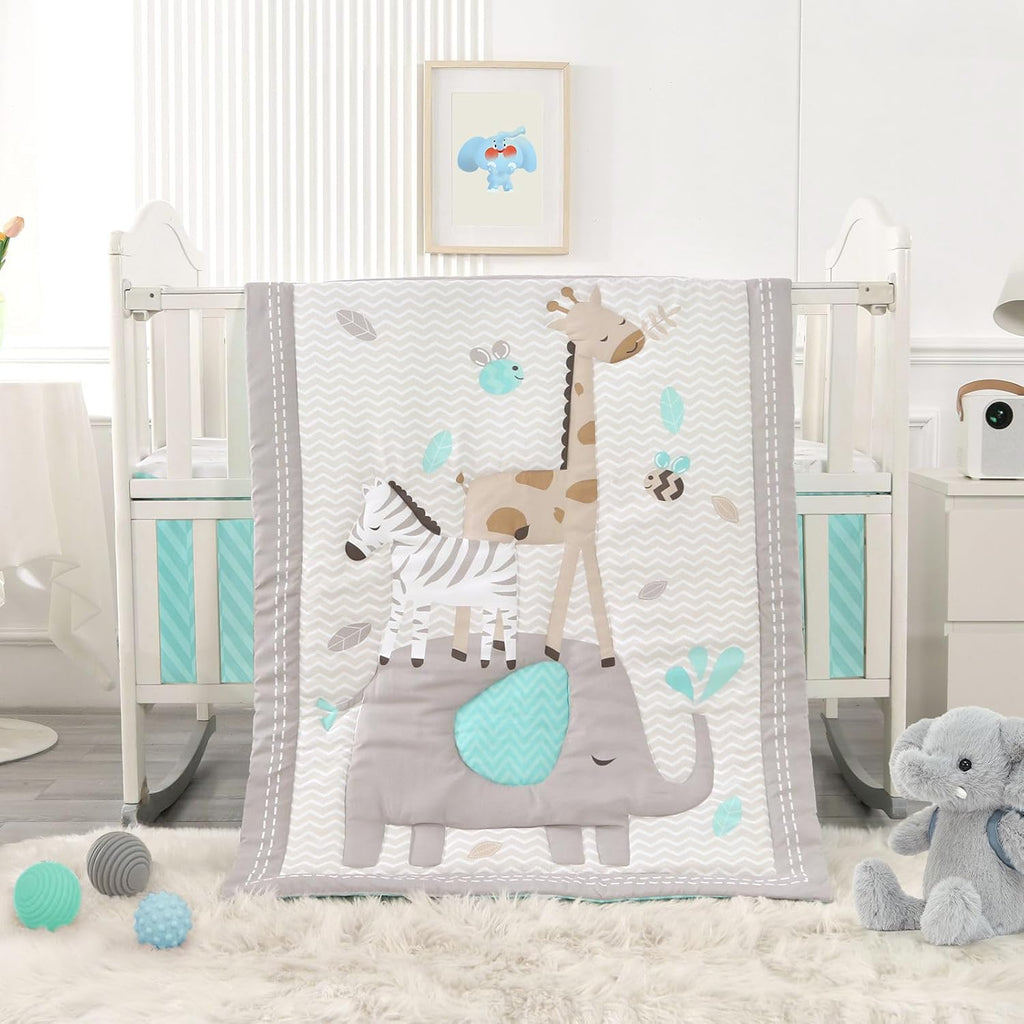 Wowelife Elephant Crib Bedding Set Gray, Premium 3-Piece Baby Bedding Set Elephant, Safari Newborn& Infant Nursery Beddi