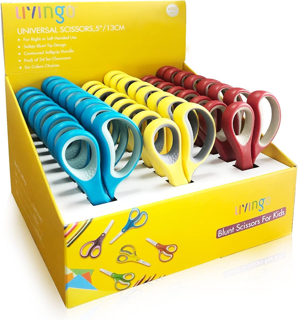 LIVINGO Kids Scissors Bulk Pack 24, 5" Blunt School Safety
