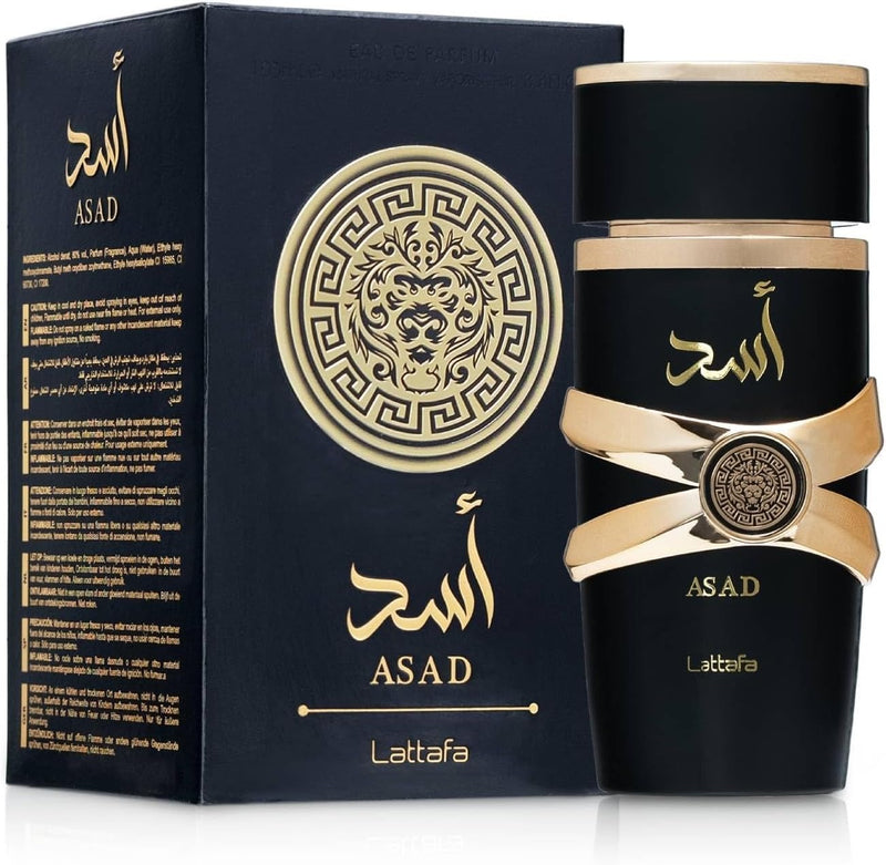 Lattafa Perfumes Asad para Unisex Eau de Parfum en spray, 3.4 onzas✅ Lattafa Asad es una fragancia de vainilla. ✅ Notas superiores: Pimienta negra, Piña, Tabaco