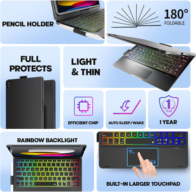 Funda con Teclado NOKBABO para iPad 10/11 (A16) y Air 11" (M4/M3/M2) - Negro Mate