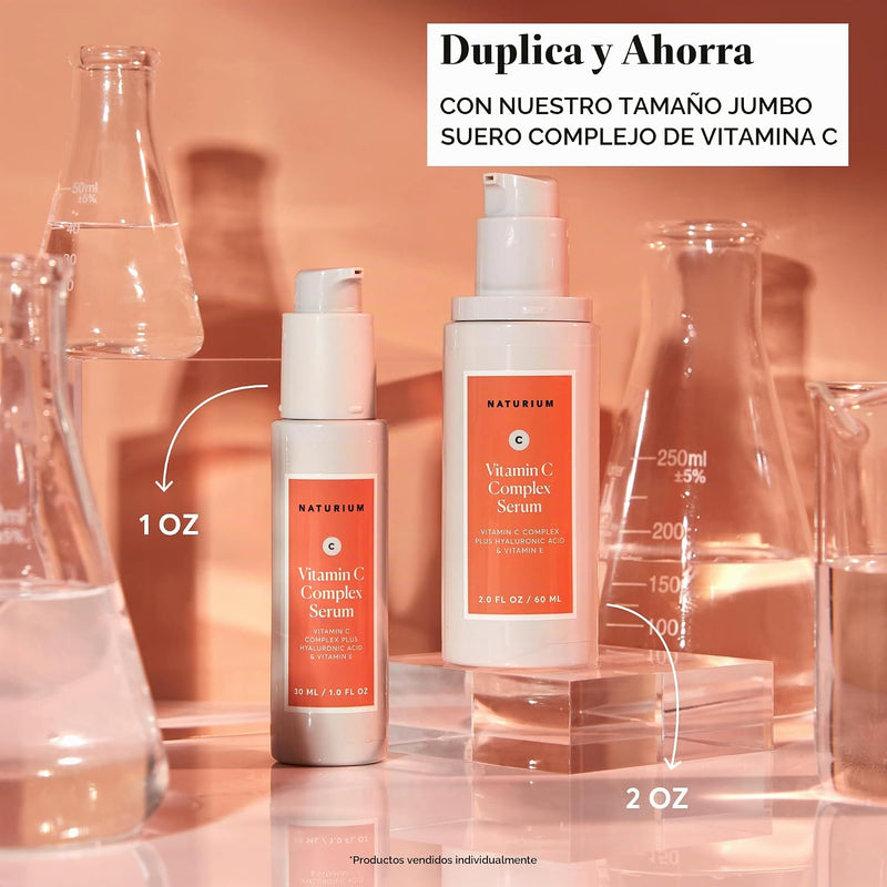Naturium Suero Facial Complejo de Vitamina C con Acido Hialuronico y Vitamina E, Tratamiento Antienvejecimiento, 30ml