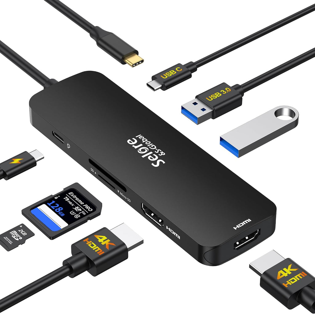 USB C Docking Station Dual HDMI Monitor, USB C to Dual HDMI Adapter with 2HDMI Ports, PD Charging, SD/TF, USB A&C 3.0 Po