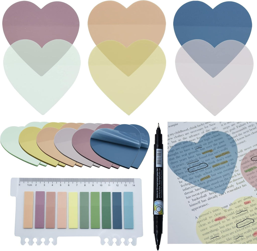 YOUDEFUL 800Pcs Transparent Sticky Note,2.76x2.76 Clear Heart Sticky Note