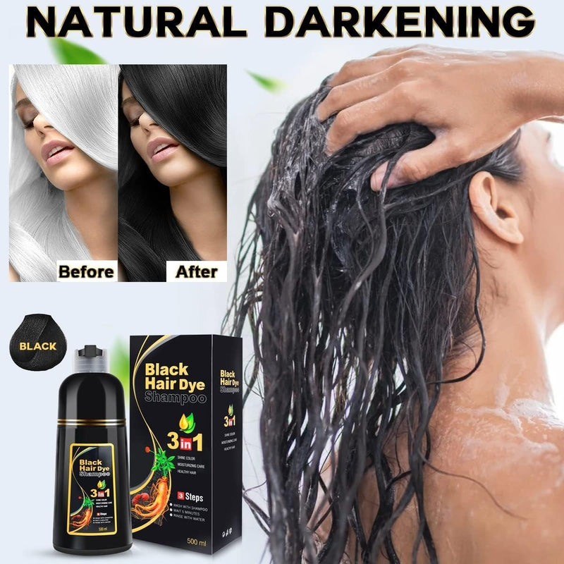 cosmpro Champú de tinte de cabello negro 3 en 1 para mujeres/hombres para cobertura de canas, champú de color instantáneo para cabello semipermanente Champu para Cana