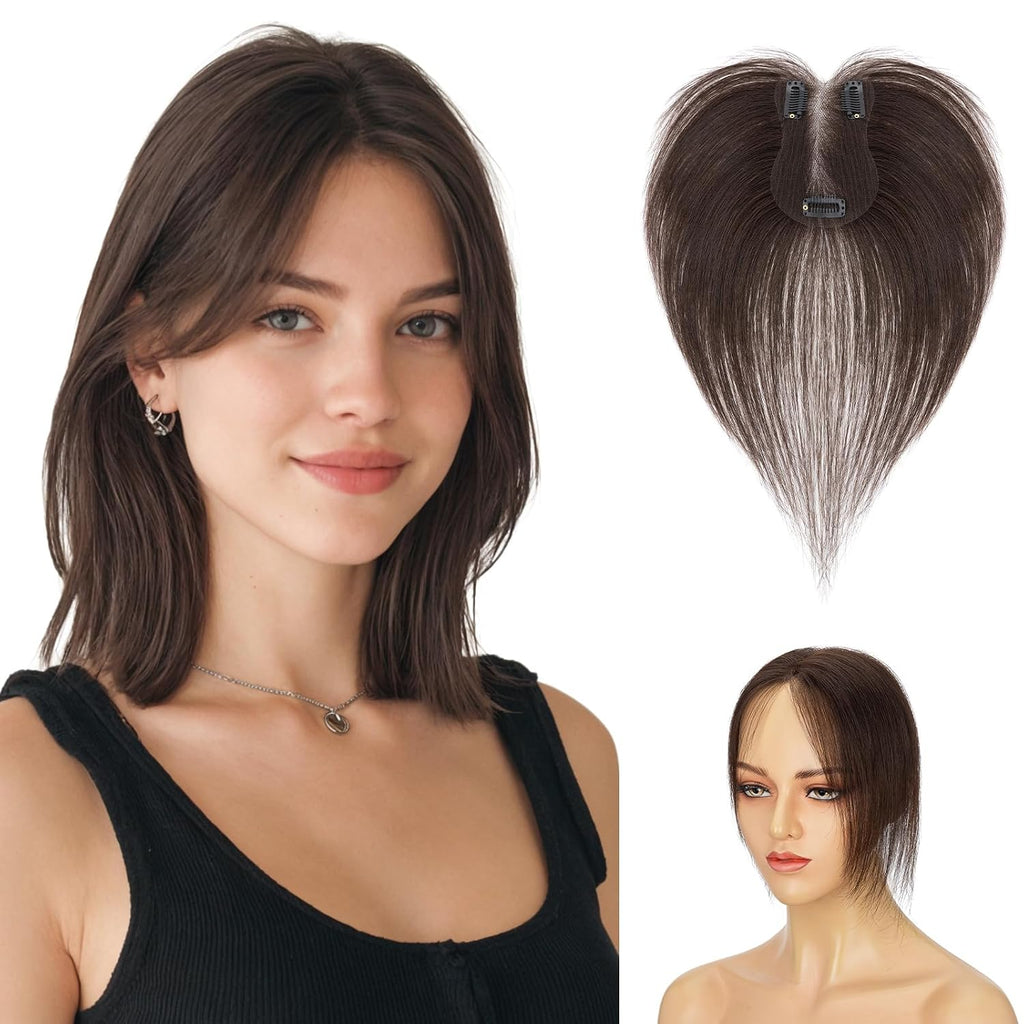 Hairro Short Hair Toppers For Women Real Human Hair 14" 14g #02 Dark Brown