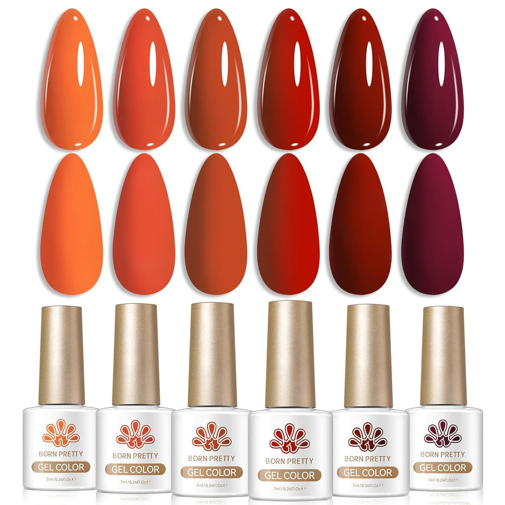 BORN PRETTY Pumpkin Color Gel Nail Polish Set 6 Colors