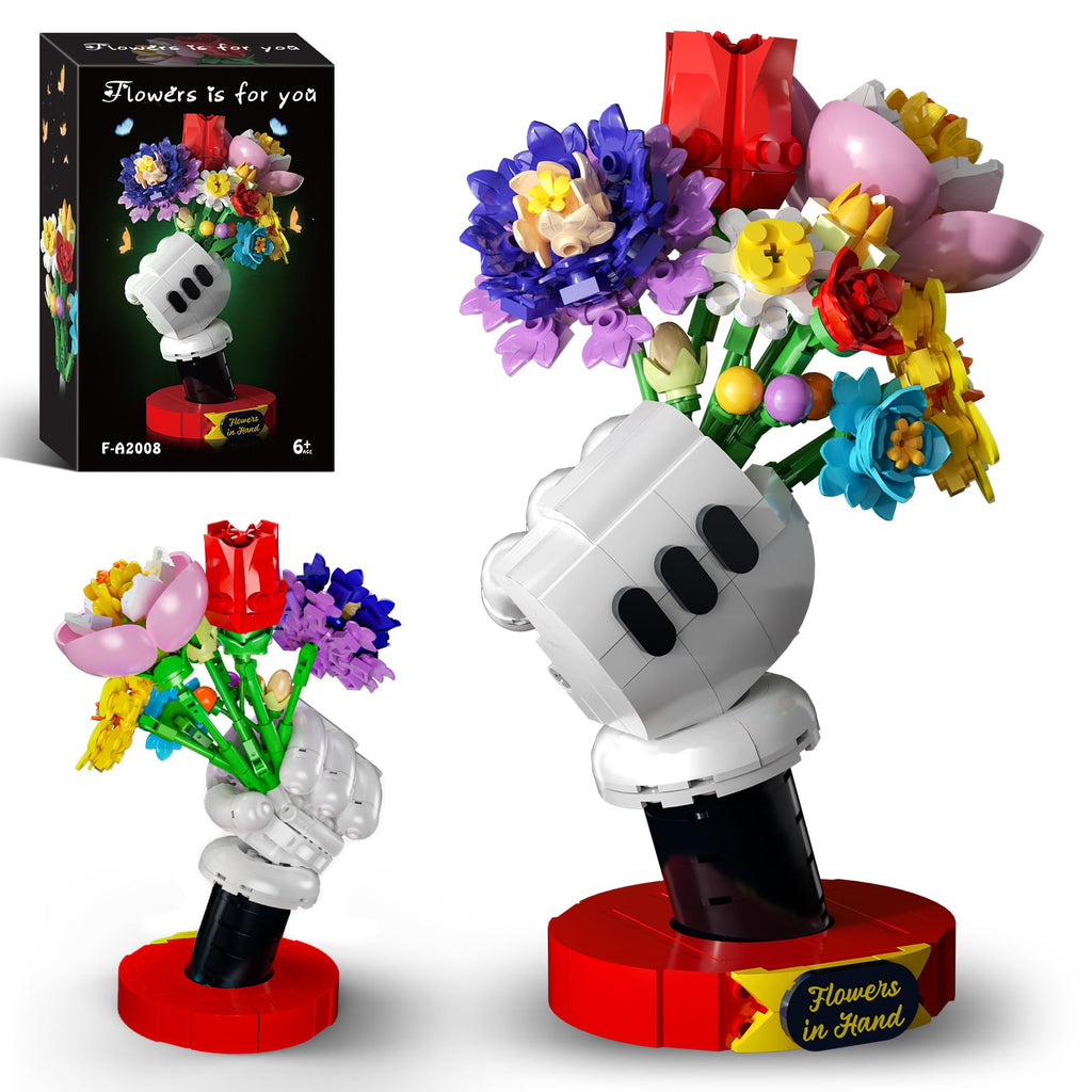 AobiKSEY Floral Bouquet Building Set with Elegant Display Stand – Creative Artificial Flowers Kit for Home Decor, Bithday Day Perfect for Ages 6+, a Thoughtful Present for Loved Ones!