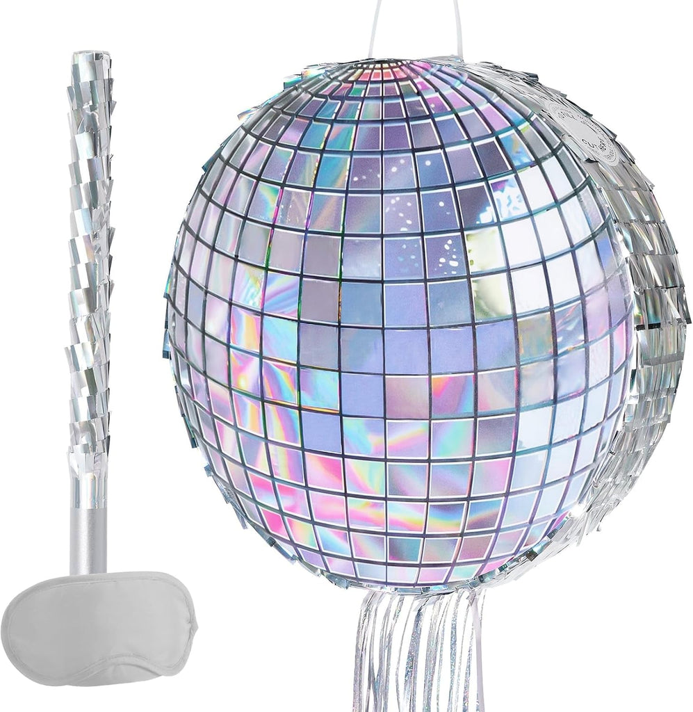 WERNNSAI Disco Ball Piñata, Disco Party Decorations, Sparkle Silver