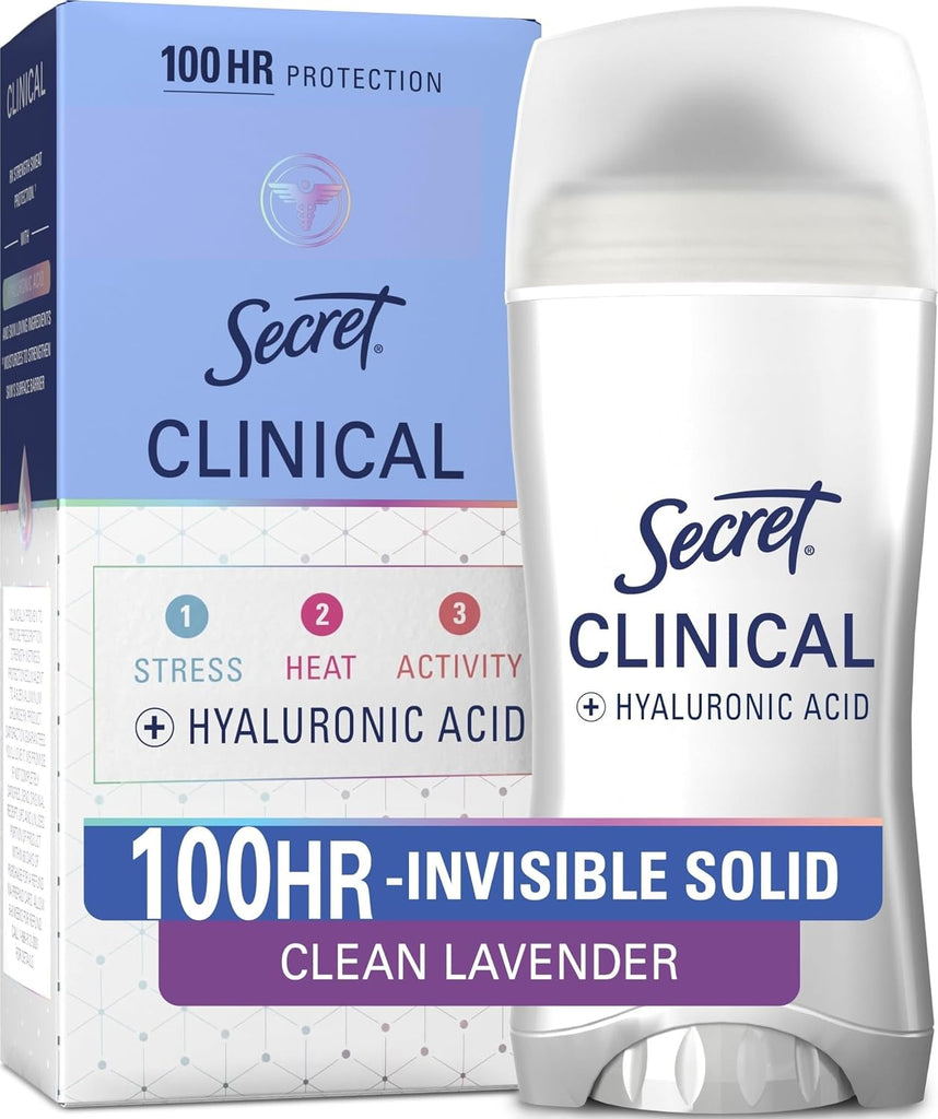 Secret Clinical Strength 100HR Sweat & Odor, Invisible Solid Antiperspirant Deodorant for Women, 3X Stress Protection wi