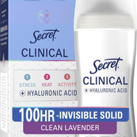 Secret Clinical Strength 100HR Sweat & Odor, Invisible Solid Antiperspirant Deodorant for Women, 3X Stress Protection wi
