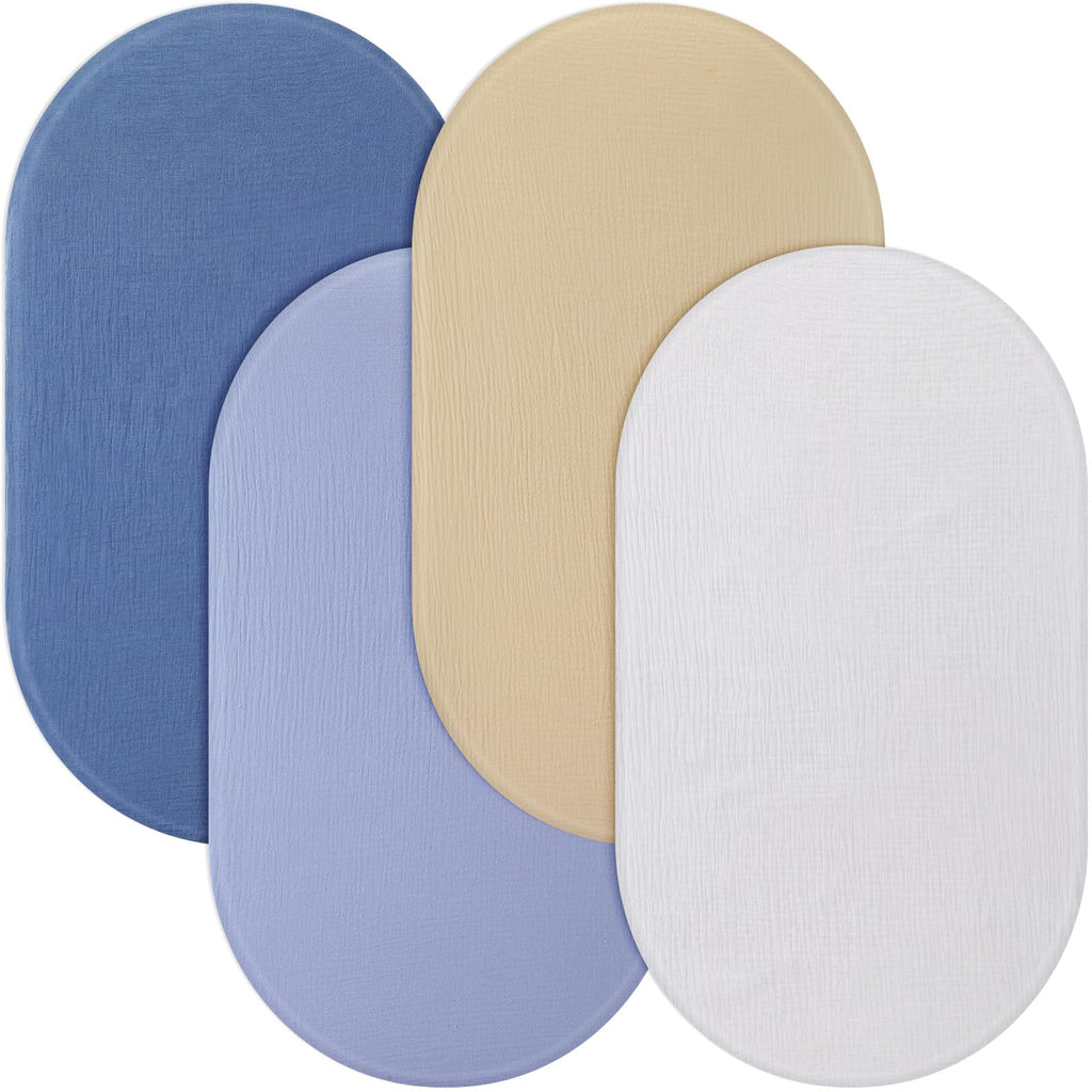 Tegeme 4 Pack Muslin Bassinet Sheets Soft Cotton Bassinet Fitted Sheets for Baby Boys Girls Neutral Solid Color Crib Mat