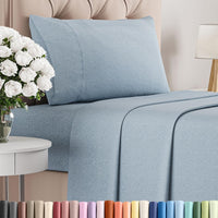 Twin Size 3 Piece Sheet Set - Breathable & Cooling Sheets - Heathered Blue