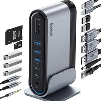 Baseus 17-in-1 Laptop Docking Station 3 Monitors with 4K HDMI+DP, USB C Docking Station with 7 USB, 1000Mbps Ethernet, 100W PD, Card Readers Compatible with Acer/HP/Lenovo/Mac/Dell