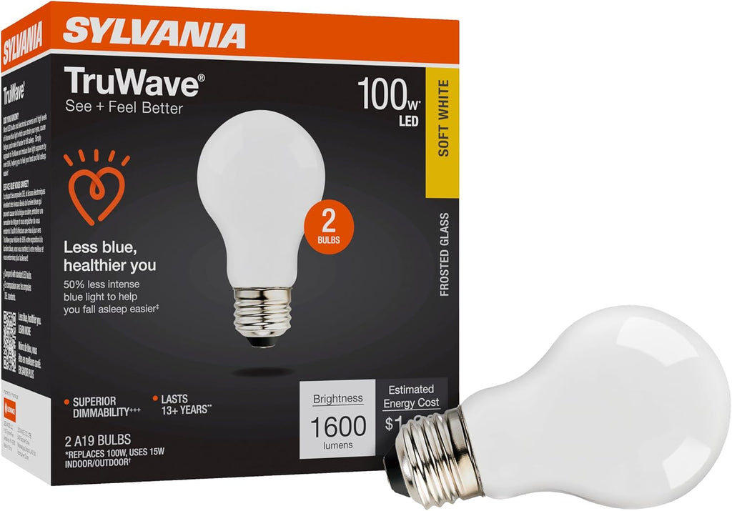Sylvania LED TruWave Natural Series A19 Light Bulb, 100W Equivalent, Efficient 15W, 1600 Lumens, Medium Base, Dimmable,