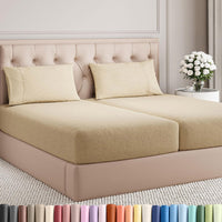 Split King Size 5 Piece Sheet Set - Breathable & Cooling - Heathered Tan