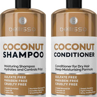 Coconut Shampoo and Conditioner Set - Sulfate Free, Deep Moisturizing, Hydrating, Anti Frizz Formula for Women and Men -