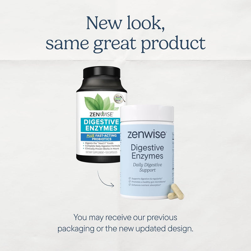 Zenwise Health Enzimas digestivas para la salud intestinal y el alivio de la hinchazón, suplemento de digestión de múltiples enzimas con probióticos, bromelina y papaya para apoyo a la salud digestiva